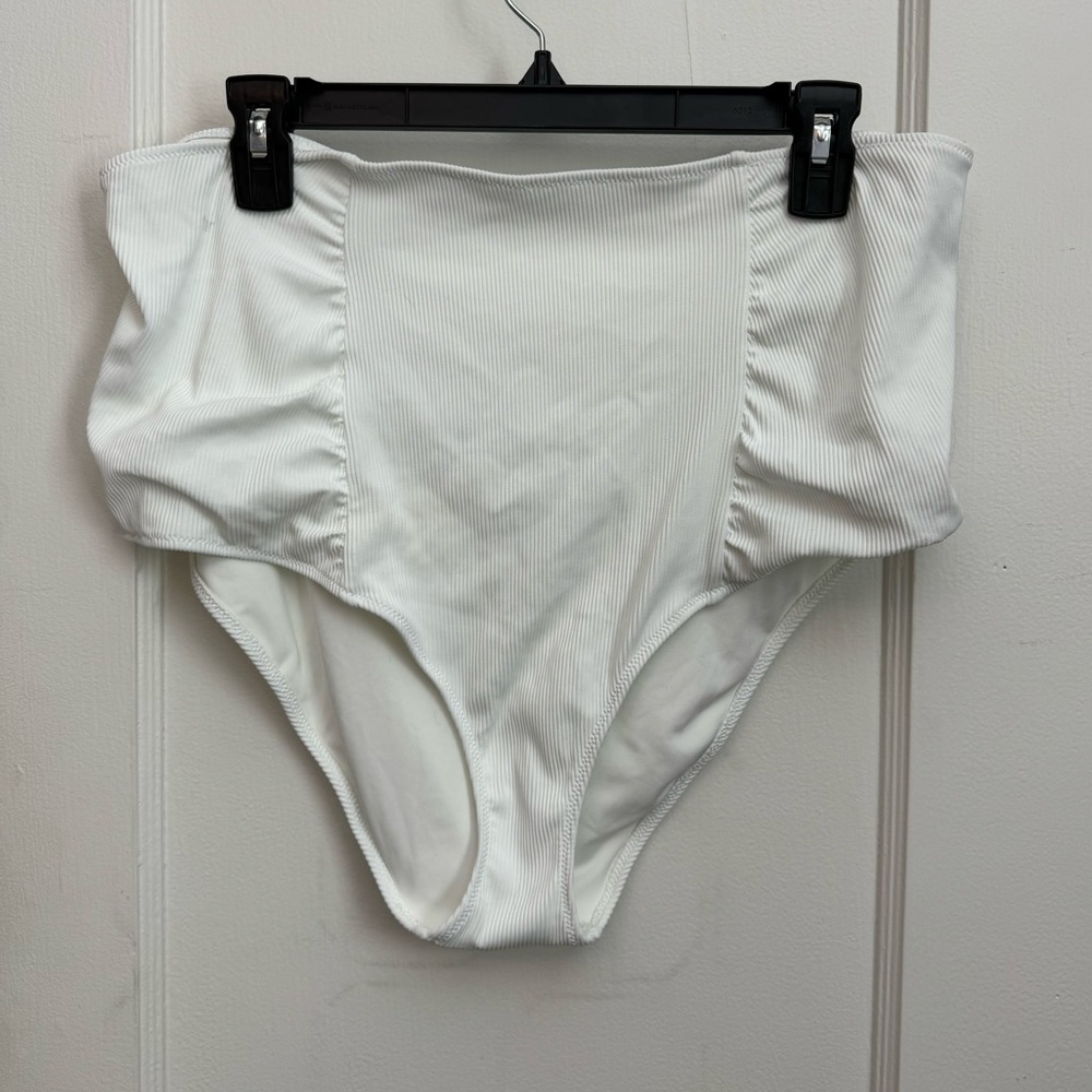Aerie Ribbed White Full Coverage High Waisted Bikini Bottoms Size XXL